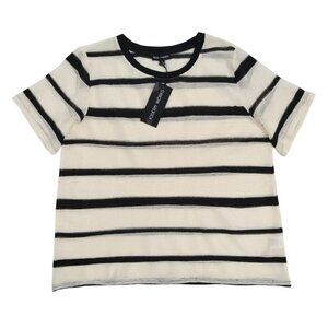 Modern Works Womens Striped Knit Short Sleeve Top Black & Cream Size L. NWT